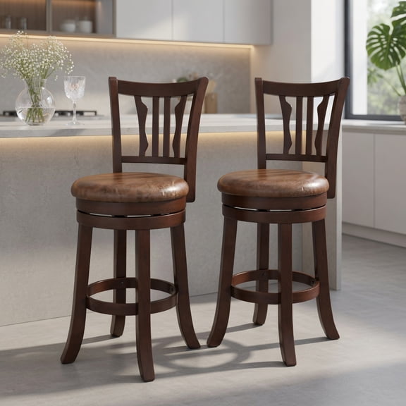 Barara King Swivel Bar Stools Set with Back and Solid Rubber Frame, 24 Inch Counter Height for Breakfast Bar, Kitchen with Modern Design, Gray
