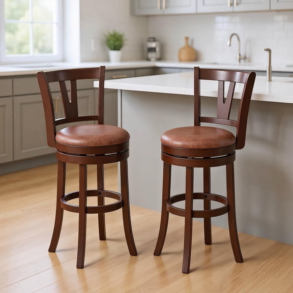 Barara King Swivel Barstools Set with High Backs and Footrests, 30 Inch Counter Height Stools for Bar Counter, Kitchen with Ergonomic Support, Brown