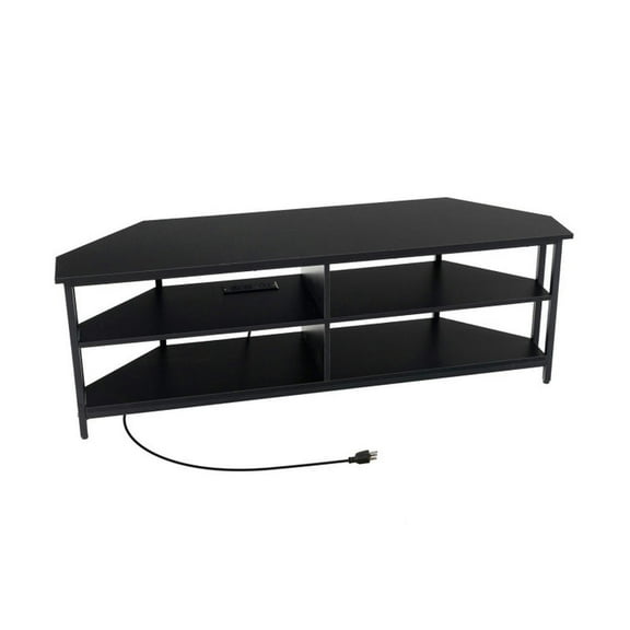 Barara King TV Stand, Television Console Table,Entertainment Center,3-Tier Corner TV Stand for TVs up to 65 Inches with Charging Station- Black