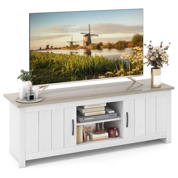 Barara King TV Stand, Television Console Table,Entertainment Center,TV Stand with 2 Cabinets and Open Shelves for TVs up to 65 Inch-Natural