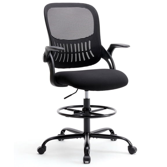 Barara King Office Chair with Adjustable Foot Ring, Counter Height Design for Standing Desk, Tall Seat, Black