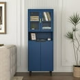 thumbnail image 1 of Barara King Tall Storage Show Cabinet with 2 Glass Display Door & 2 Doors, Tall Kitchen Pantry Cabinet with Gold Handles, Modern Cabinet Freestanding for Bathroom, Dining Living Room, Blue, 1 of 6