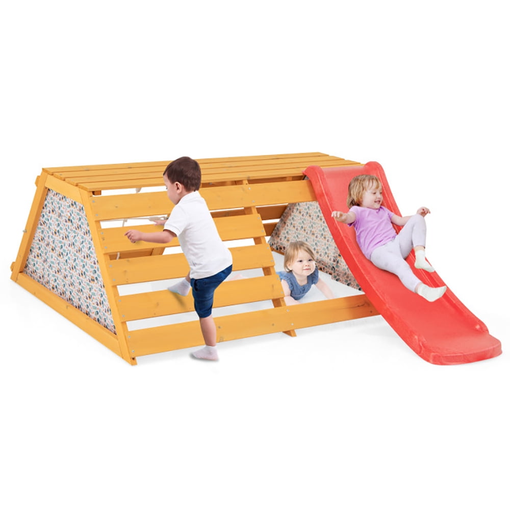 Barara King Toddler Climbing Toys Indoor, Indoor Jungle Gym, 5-in-1 Jungle Gym Wooden Indoor Playground with Slide Rock Climbing Wall Rope Wall Climber