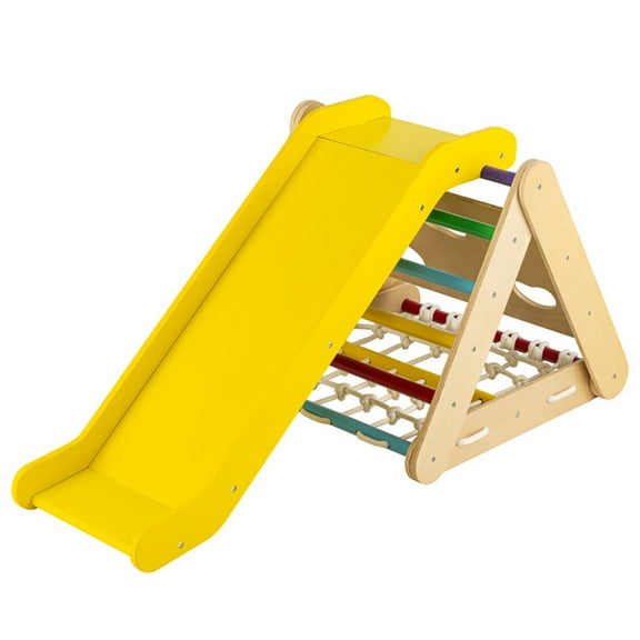 Barara King Toddler Slide, Indoor Kids Slide Playset 4 in 1 Triangle Climber Toy with Sliding Board and Climbing Net-Multicolor