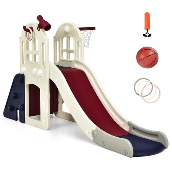 Barara King Toddler Slide, Indoor Kids Slide Playset 6-In-1 Large Slide for Kids Toddler Climber Slide Playset with Basketball Hoop-Blue