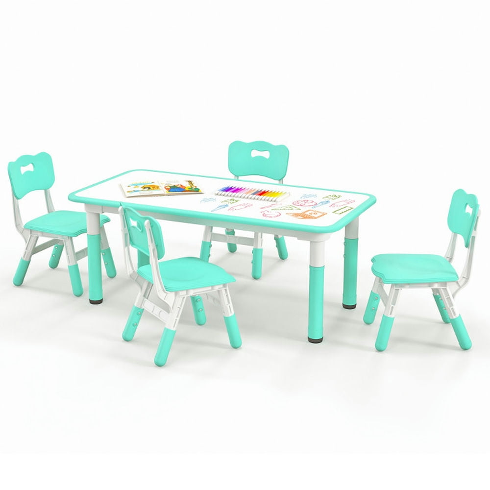 Barara King Toddler Table Chairs Set,Kids Play Table Set,Kids Table and Chairs Set for 4 with Graffiti Desktop-Green Barara King Toddler Table Chairs Set,Kids Play Table Set,Kids Table and Chairs Set for 4 with Graffiti Desktop-Green