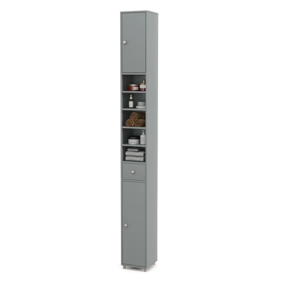 Barara King Toilet Storage Cabinet,Bathroom Floor Storage Cabinet, Freestanding Slim Bathroom Cabinet with Drawer and Adjustable Shelves-Gray
