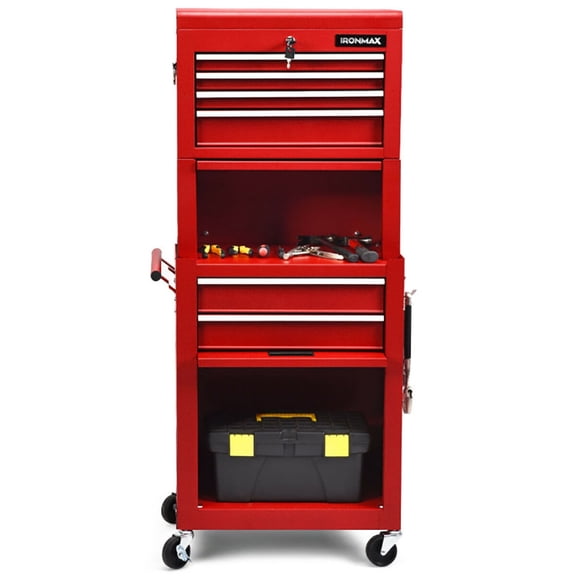 Barara King Tool Rolling Cabinet Toolbox Organizer Chest,6-Drawer Tool Chest with Heightening Cabinet-Red