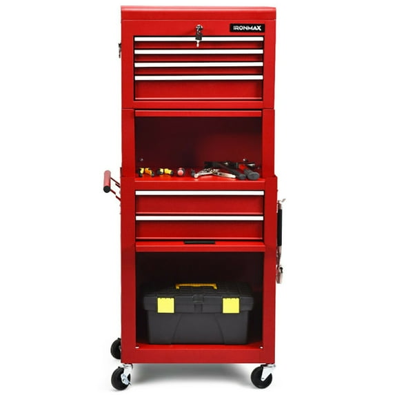 Barara King Tool Rolling Cabinet Toolbox Organizer Chest,6-Drawer Tool Chest with Heightening Cabinet-Red