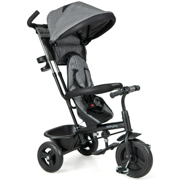 Barara King Travel Stroller,Baby Wagon,4-in-1 Baby Trike Kids Tricycle with Removable Canopy and Adjustable Push Handle-Gray