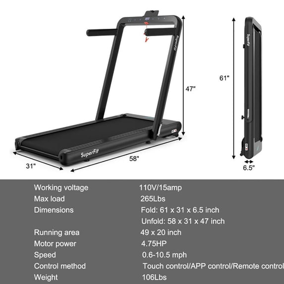 Barara King Treadmill, Electric Treadmill, Walking Jogging Machine,4.75HP 2 In 1 Folding Treadmill with Remote APP Control-Black