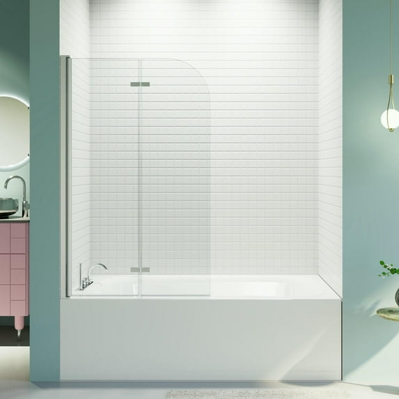 Barara King Tub Shower Door, Shower Door,Frameless Folding Pivot Bathtub Door, 1/4" (6mm) Thick SGCC Clear Tempered Glass Door, Chrome