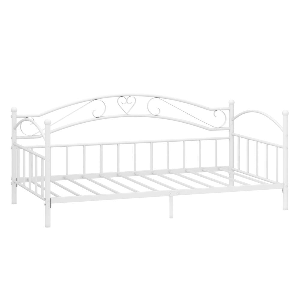 Barara King Twin Size Metal Bedroom Trundle Bed Frame with Headboard, Bed Platform Frame for Bedroom, Apartment, White