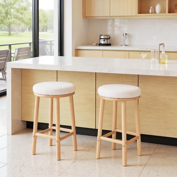 Barara King Upholstered Barstools Set with Boucle Fabric Seats, 27 Inch Height Stools for Kitchen Counter, Dining Table with Soft Textured Comfort, White