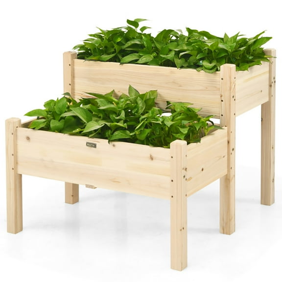 Barara King Vegetables Flowers Planter Boxes,Fruits Herb Garden Box,2 Tier Wooden Elevated Planter Box with Legs and Drain Holes for Balcony and Yard
