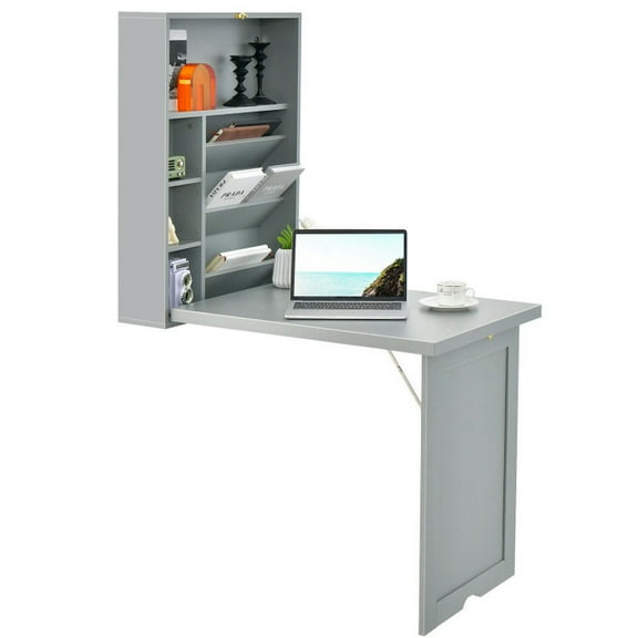 Resenkos Wall-Mounted Fold-Out Convertible Floating Desk Space Saver-Gray