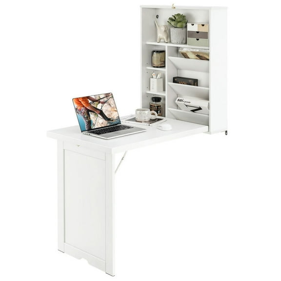 Barara King Wall Mounted Fold-Out Convertible Floating Desk Space Saver-White