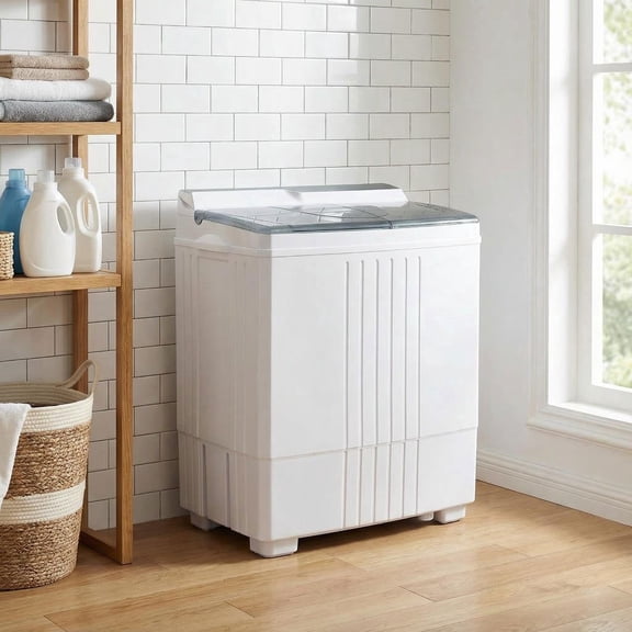 Barara King Washing Machine, Laundry Washer, Twin Tub Portable Washing Machine with Timer Control and Drain Pump for Apartment-Gray