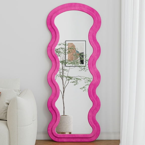 Barara King Wave Full Length Standing Mirror with Hanging or Against The Wall, Lighted Standing Mirror for Bedroom, Living Room, Rose