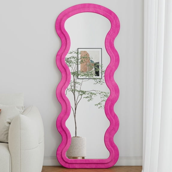 Barara King Wave Full length Mirror with Hanging or Against The Wall, Full Body Lighted Floor Mirror for Bedroom, Living Room, Rose