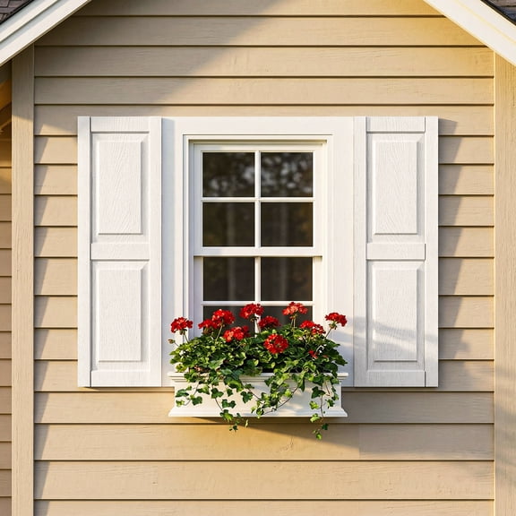 Barara King Window Shutters with Premium Board and Batten, Plantation Shutters with Squared Design and Easy Mount for Farmhouse, Home Office, Living Room, Bedroom, White(14"*39")