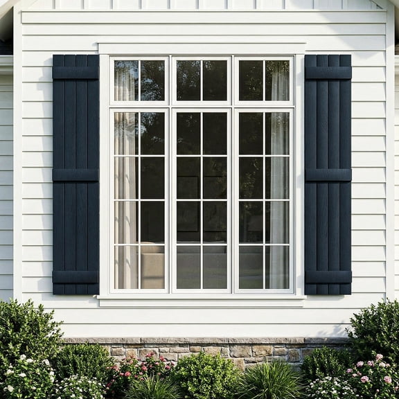 Barara King Window Shutters with Premium Board and Batten, Plantation Shutters with Three Horizontal Rails and Easy Mount for Farmhouse, Home Office, Living Room, Bedroom, Blue(14"*55")