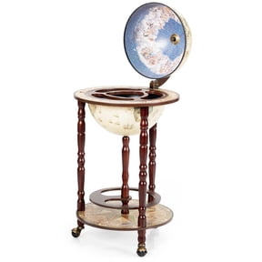 Barara King Wine Rack, Wine Bottle Organizer Shelf,17 Inch Italian Style Design Wooden Globe Liquor Bottle Wine Rack with Wheels