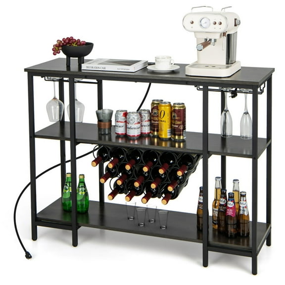 Barara King Wine Rack, Wine Bottle Organizer Shelf,Industrial Wine Rack Wine Bar Cabinet with Storage Shelves-Gray