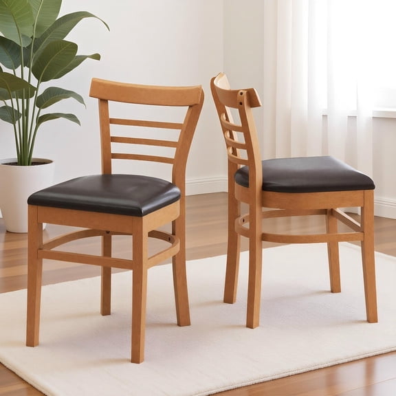 Barara King Wooden Dining Chair Set of 2 with Rubber Wood Legs, Restaurant Chairs for Commercial Kitchen, Dining Room Seating, Brown