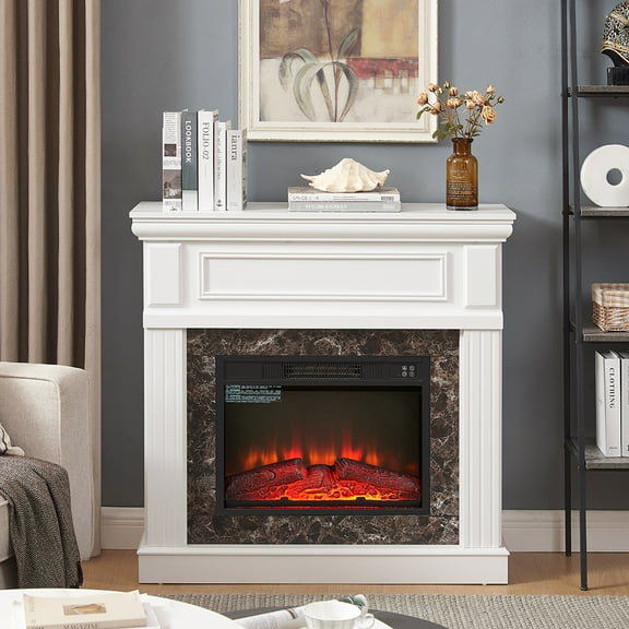 Barara King lectric Fireplace,Electric Fireplace with Mantel,fireplace mantel surround with 23" Fireplace Insert, White