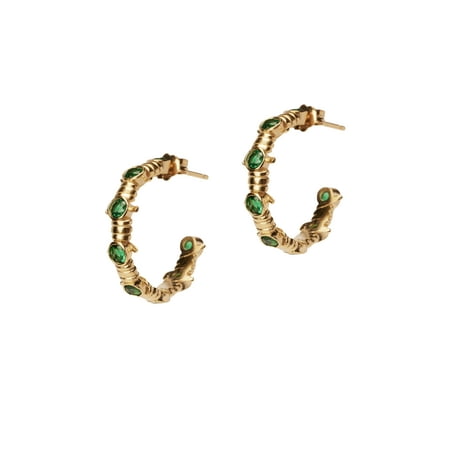 Bella by Thorne Barb x CZ Adult Hoop Earrings, Gold/Emerald