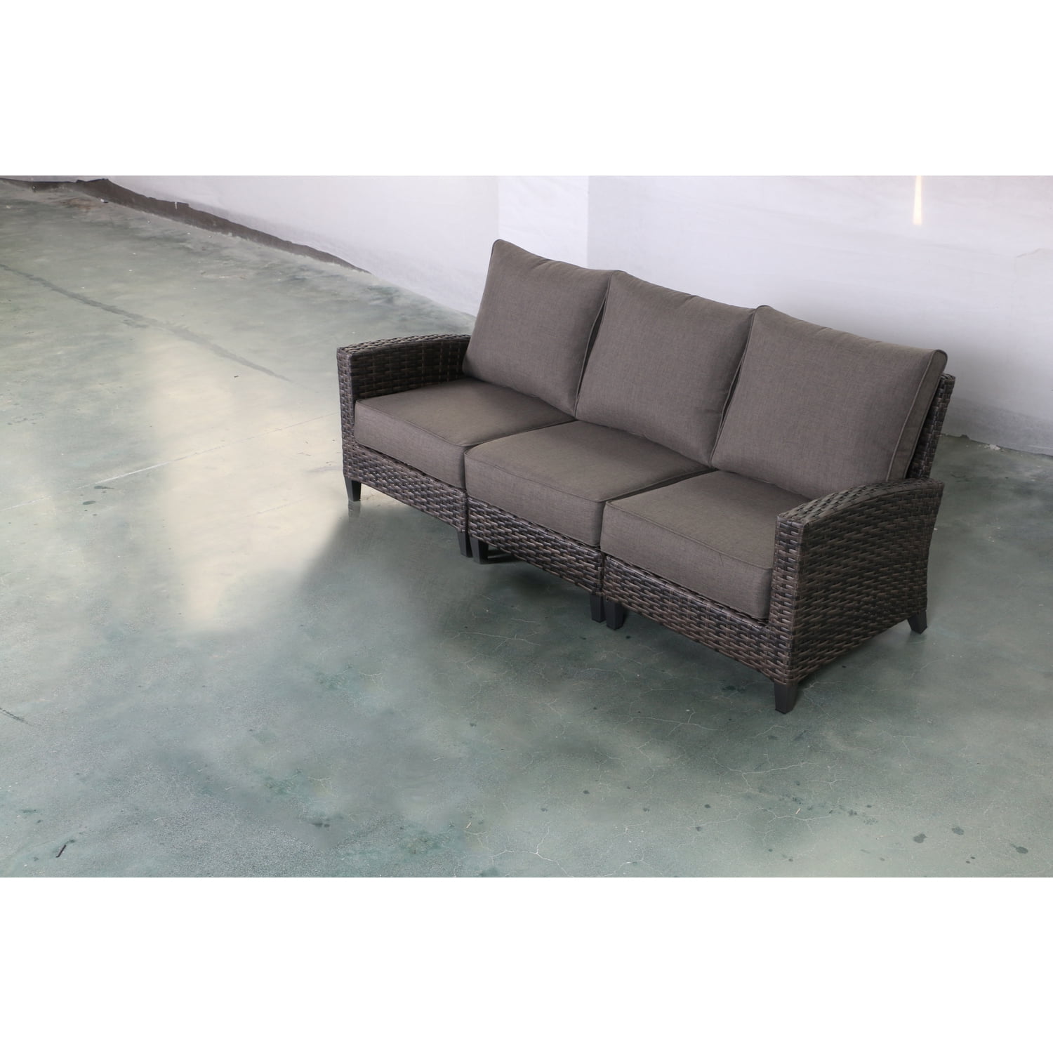 Barbados Dark Gray Wicker Three-Seat Sofa with Charcoal Cushions