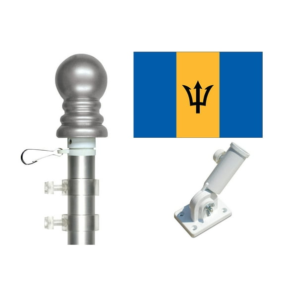 Barbados 3'x5' Flag and Spinner Flagpole Set, Includes Flag, 6' Spinner Pole and Bracket