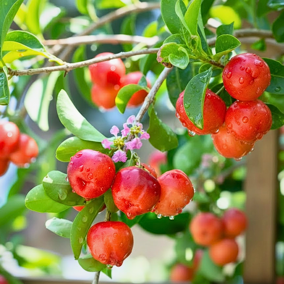 Barbados Cherry Live Plant, Sweet Tropical Fruit Tree, Cold Hardy, 4-7 inches in Height for Growing