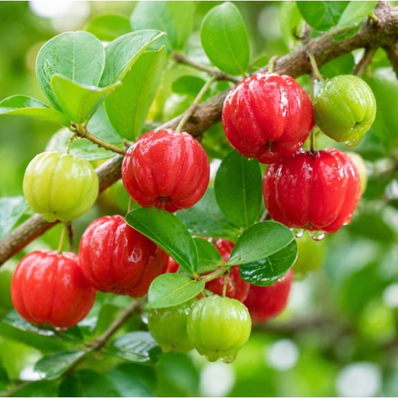 Barbados Cherry Live Starter Plant, Acerola Tropical Fruit Tree, 4-8 Inches Tall, for Home Gardens