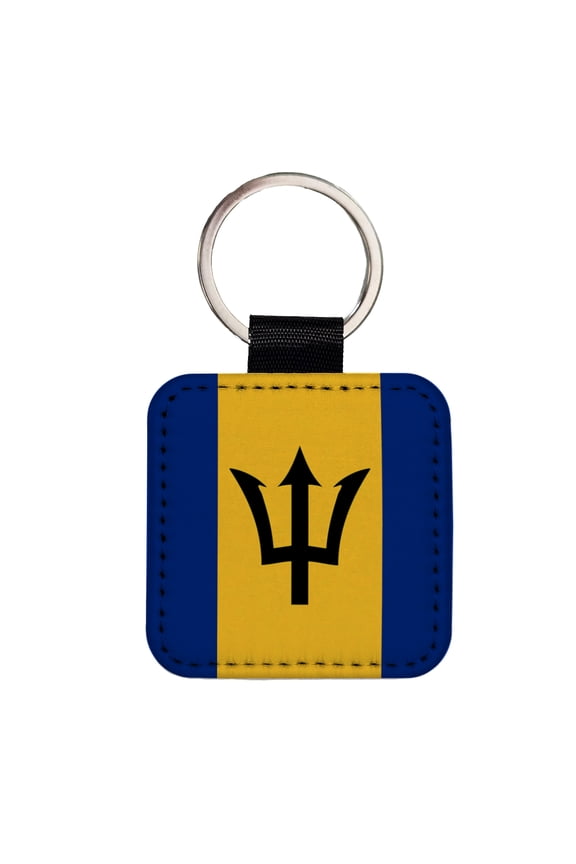 Barbados Country Flag Faux Leather Square Keychain