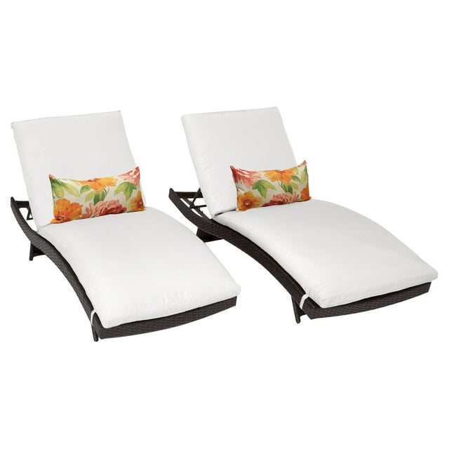 Barbados Curved Chaise Outdoor Wicker Patio Furniture in White (Set of 2)