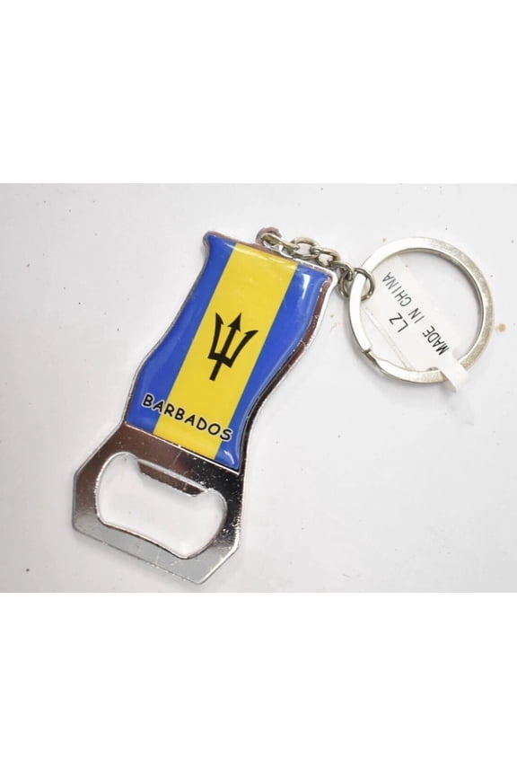 Barbados Design Key Chain Bottle Opener W Flag Decor Blue/Yellow Thin 7972