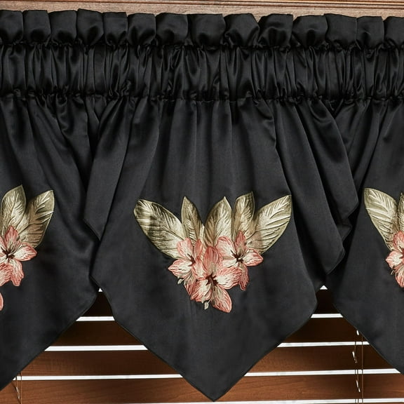 Barbados Embroidered Ascot Valance Black Valance Ascot 40 x 21