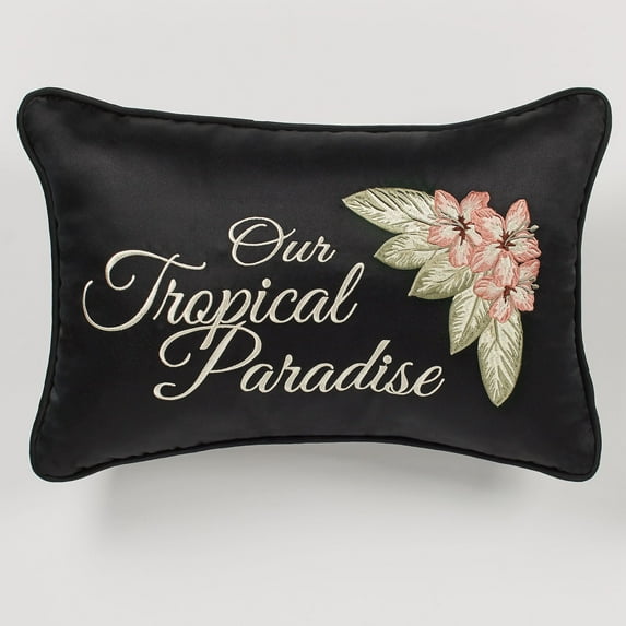 Barbados Embroidered Pillow Black Pillow Embroidere Rctangle