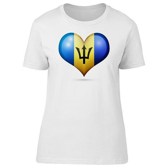 Barbados Flag In Heart Shape T-Shirt Women -Image by Shutterstock, Female x-Large
