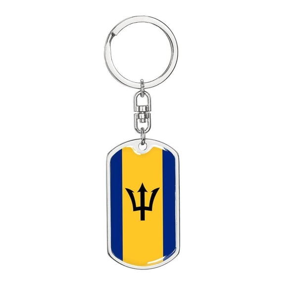 Barbados Flag Keychain Dog Tag Stainless Steel or 18k Gold