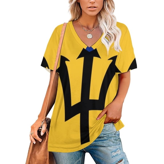 Barbados Lotus Leaf Neck Women'S T-Shirt Cute Elegant Tops Tees Long Sleeve T-Shirts Casual Shirts Barbados Barbados Flag Flag