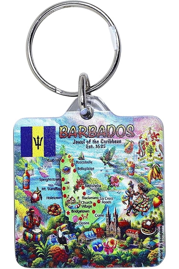 Barbados Map Acrylic Square Souvenir Keychain 1.5 inches X 1.5 inches
