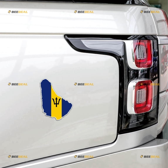 Barbados Map Outline Flag Barbadian Car Magnet Magnetic Sticker Decal - 2 Pack Reflective 4" - for Truck Door Fridge Reusable Waterproof