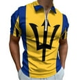 thumbnail image 1 of Barbados National Flag Men Zipper T-shirt Summer Casual Short Sleeve T-shirt Top, 1 of 7
