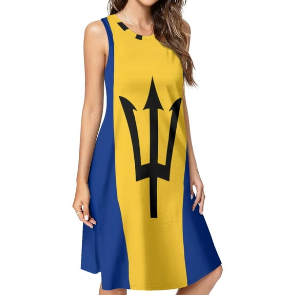 Barbados National Flag Spring Summer Dresses for Women Fashion T-shirt Dress Casual Sleeveless Loose Sundress with Pockets