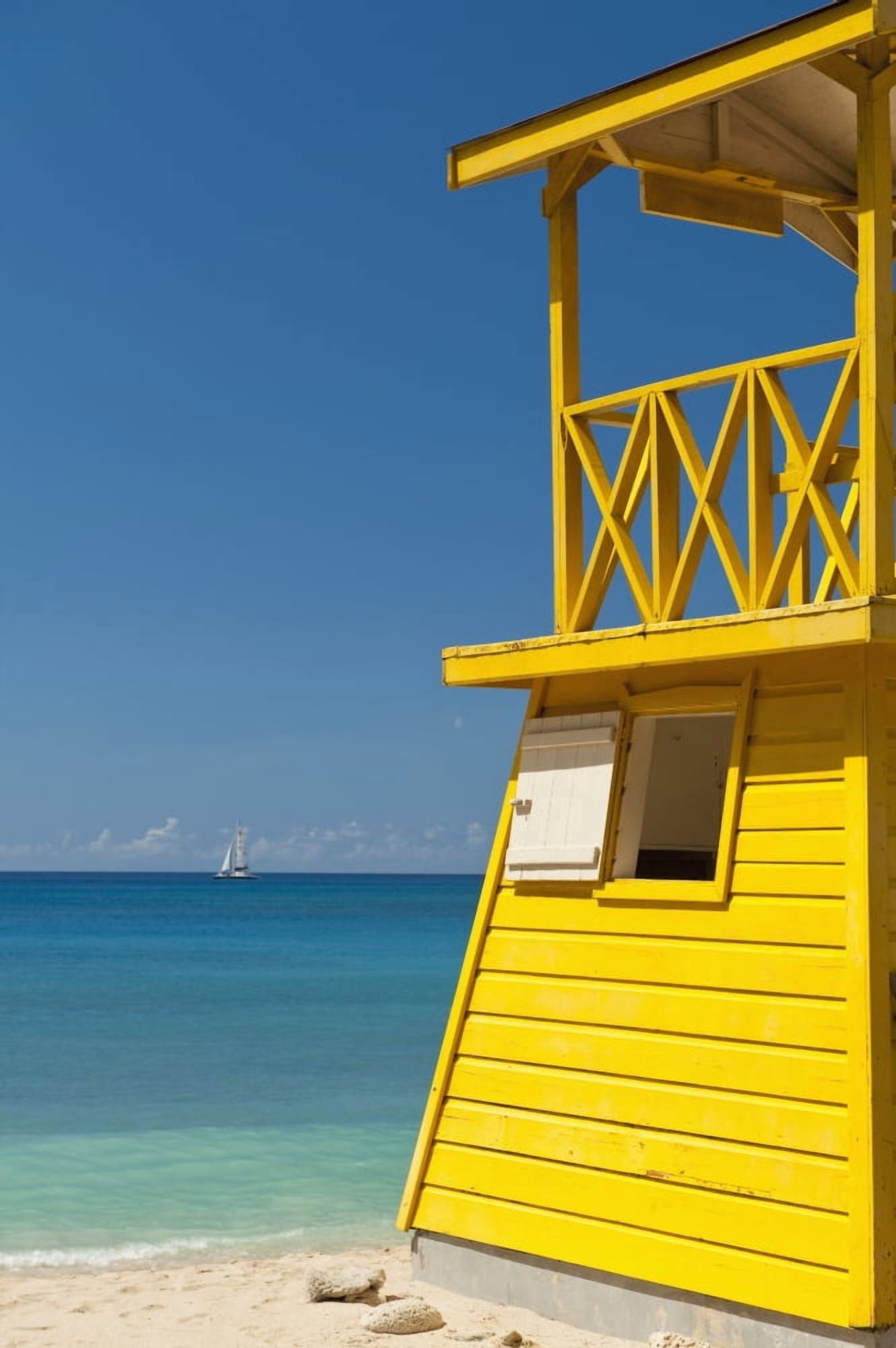 Barbados Oistins Lifeguards tower on beach Holetown Canvas Art - Ian Cumming Design Pics (24 x 38)