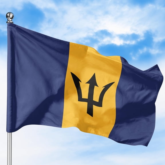 Barbados Outdoor Flag (3x5ft) by DreamController - Durable, Fade-Resistant Polyester, Double-Stitched, Brass Grommets - HD Printed Caribbean Flag - Made in USA