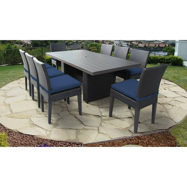 TK Classics Barbados Rectangular Outdoor Patio Dining Table with 8 Armless Chairs